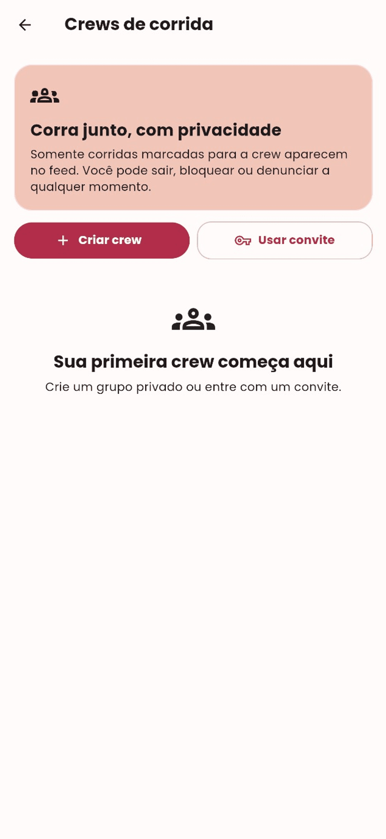 Tela de crews de corrida do VitFit